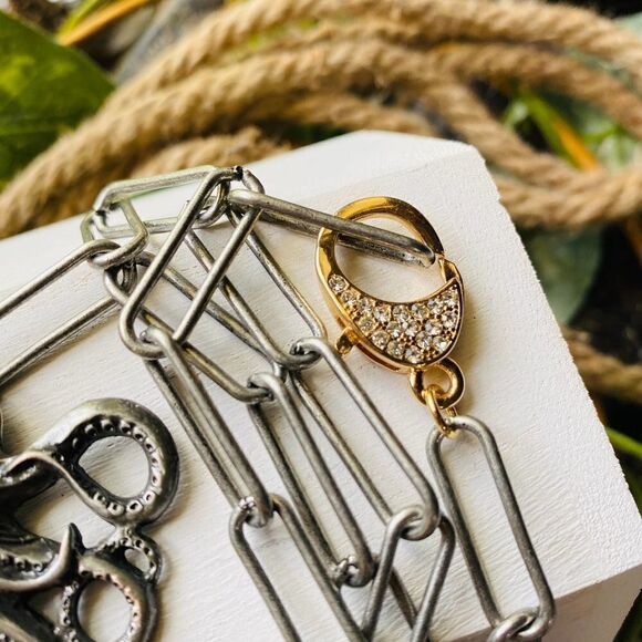 Octopus Paper Link Pewter Link Chain Necklace - Picture 4 of 6